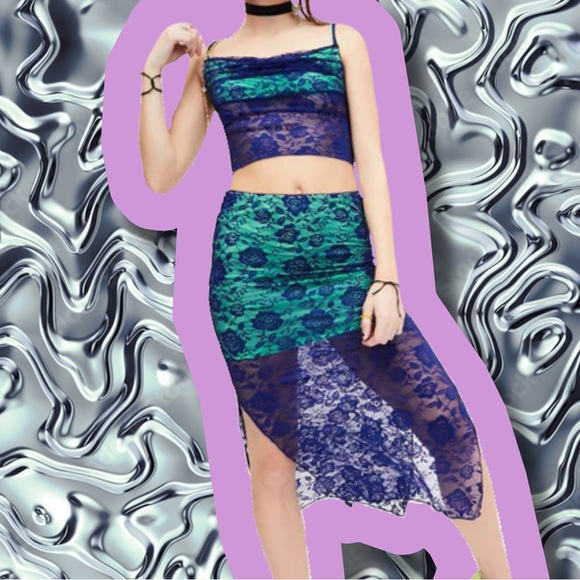 Dolls Kill Delia’s Y2K Purple Too Sassy To Care Lace Midi Skirt and Tank Top Set - Picture 1 of 10